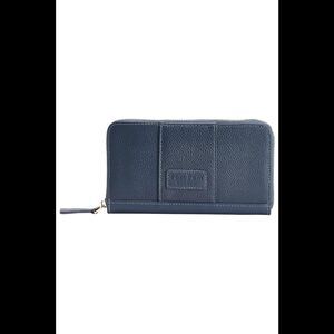 Pom Pom London Leather Continental Chelsea Wallet Slate Blue